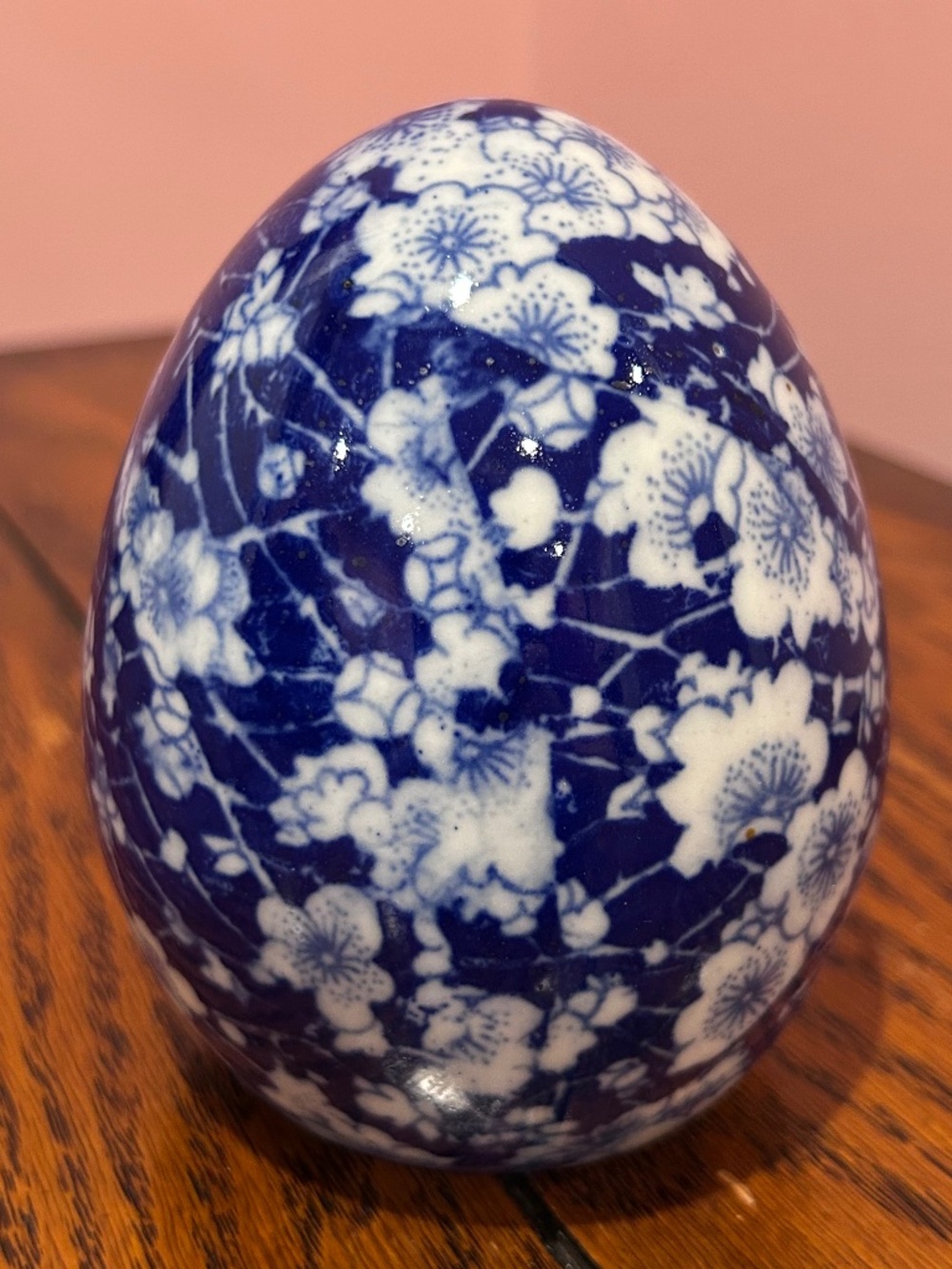 Blue Floral Ceramic Egg Decorative Accent